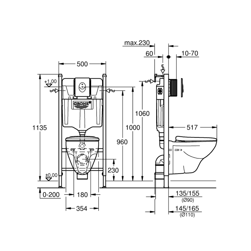 GROHE 39116000 - 4-in-1-setti, SOLIDO COMPACT -keraamiosalla, 1,13 m