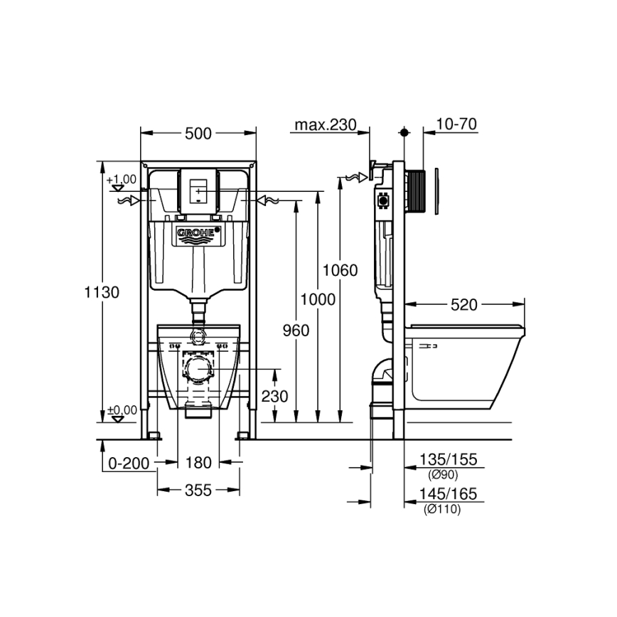 GROHE 39186000 - 4-in-1-setti, sisältää SOLIDO COMPACT -keraamisen osan, 1,13 m