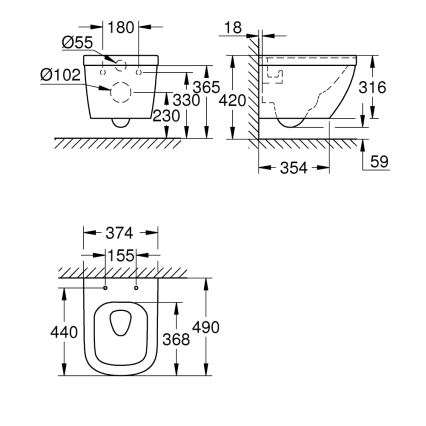 GROHE 39206000 - Seinään asennettava WC-istuin EURO CERAMIC 49 cm keramiikka/valkoinen