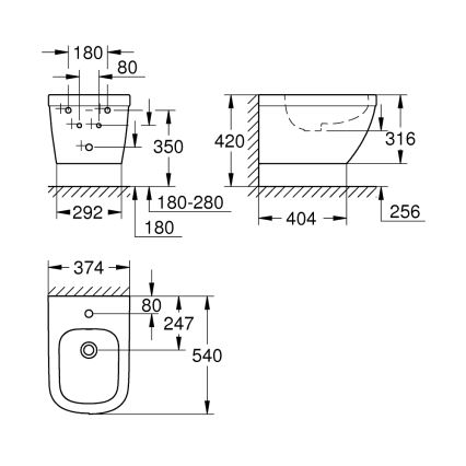 GROHE 39208000 - Seinään asennettava bidee EURO CERAMIC 540 × 375 mm keramiikka/valkoinen