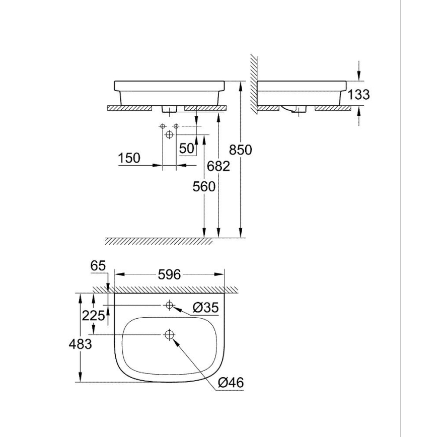 GROHE 39337000 - Tasolle asennettava pesuallas EURO CERAMIC 600 × 480 mm keramiikka/valkoinen