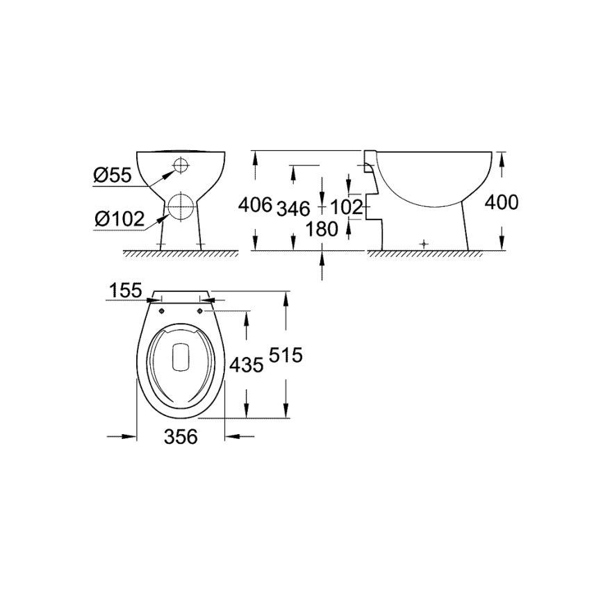 GROHE 39430000 - Lattiakiinnitteinen WC BAU CERAMIC 515 x 356 x 406 mm keraaminen/valkoinen