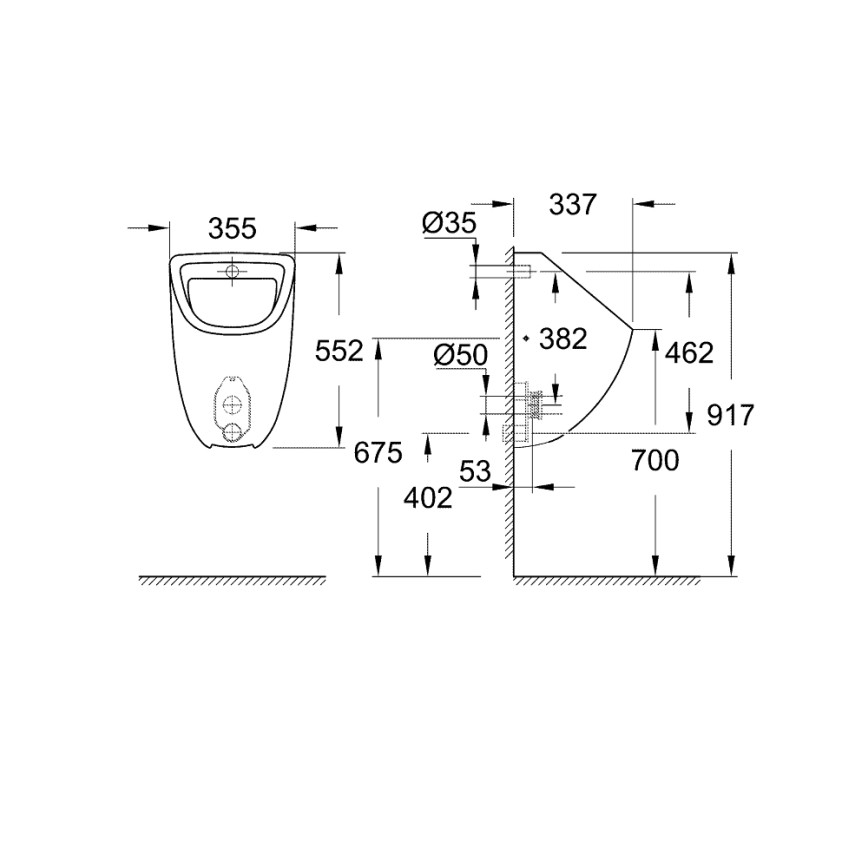 GROHE 39438000 - BAU CERAMIC -pisuaari 337 × 355 × 552 mm keramiikka/valkoinen