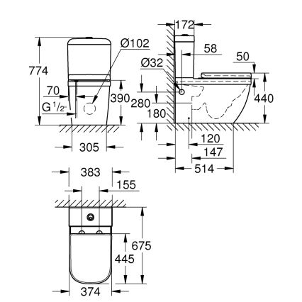 GROHE 39462000 - WC-setti EURO CERAMIC 67,5 x 37,4 x 77,4 cm keramiikka/valkoinen