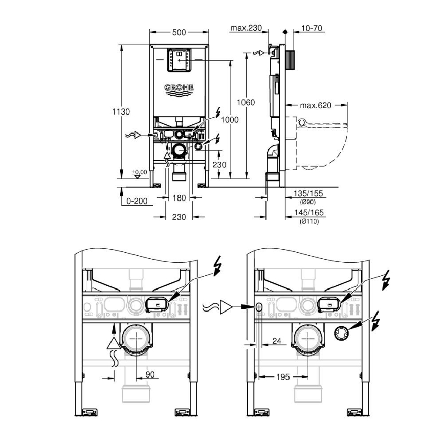 GROHE 39598000 - Seinälle asennettava WC-moduuli RAPID SLX 1,13 m valkoinen