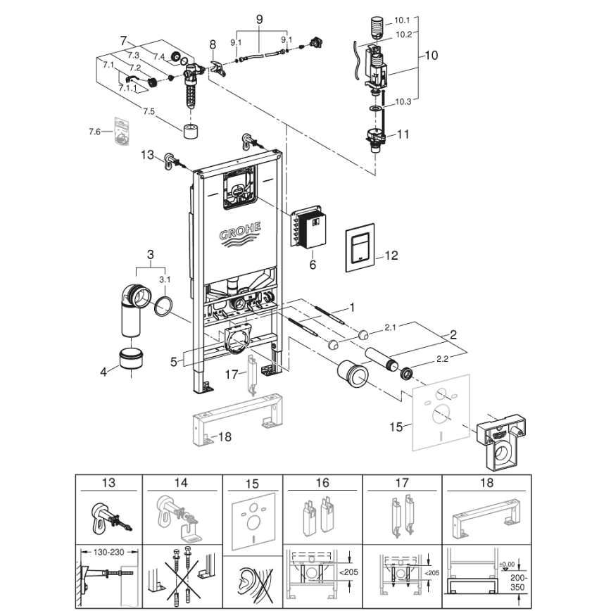 GROHE 39603000 - 3-in-1 WC-setti RAPID SLX 1,13 m kiillotettu kromi