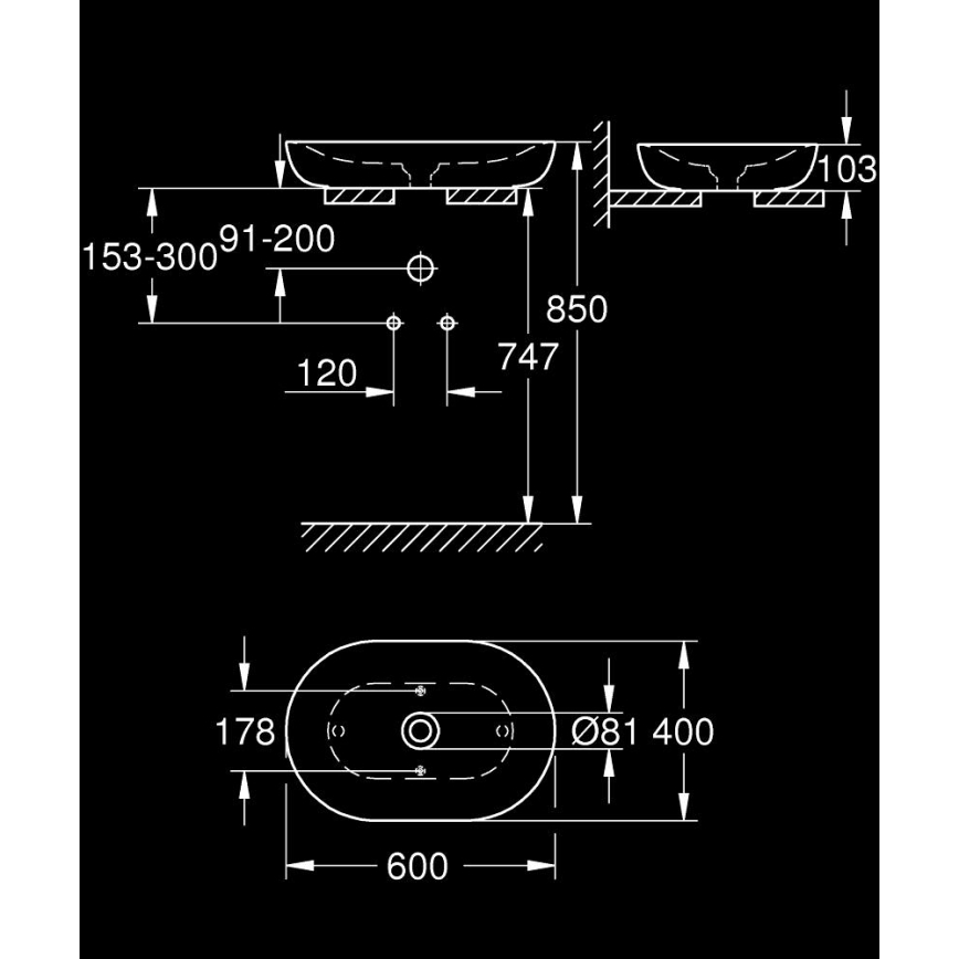 GROHE 3960800H - ESSENCE tasoallas 600 × 400 mm, keraaminen/valkoinen