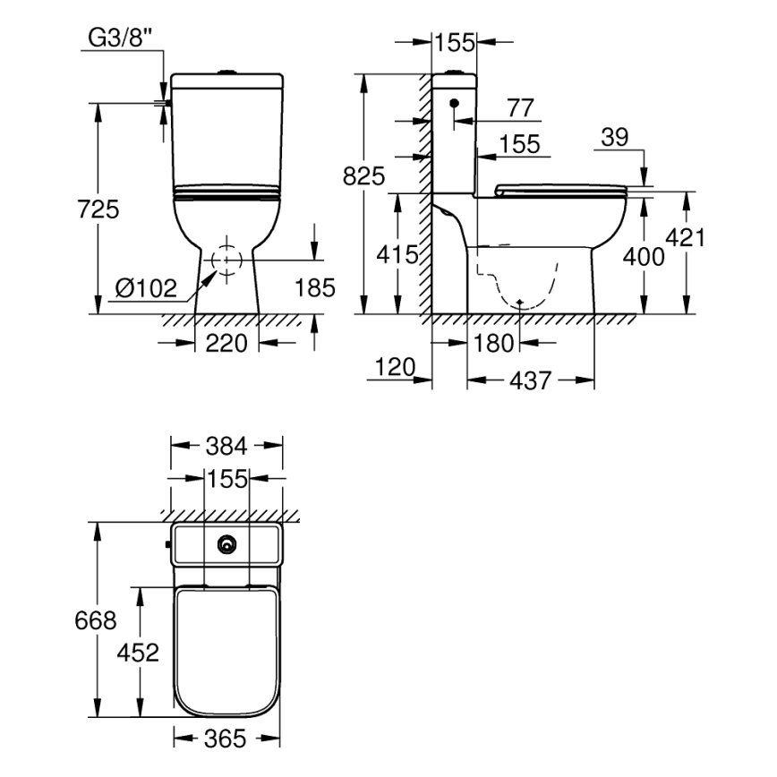 GROHE 39814000 - WC-kombisetti START EDGE 825 × 557 × 384 mm keramiikka/durovalkoinen