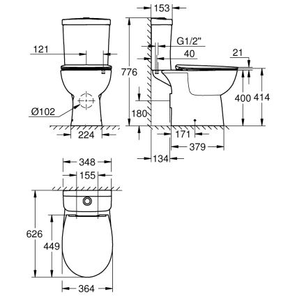 GROHE 39942000 - WC-yhdistelmäsetti BAU CERAMIC keraaminen/valkoinen