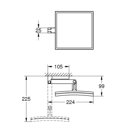 GROHE 40808000 - Meikkipeili SELECTION CUBE 22,3 × 22,3 cm, kiillotettu kromi