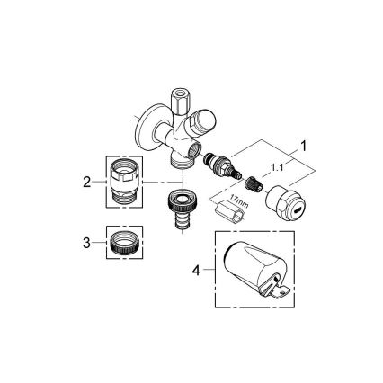GROHE 41073000 - Kombi-kulmaventtiili WAS 12” × 38” kiiltävä kromi
