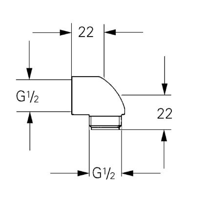 GROHE 45304000 - Suihkun kulmaliitin DN 15 × DN 15 kiillotettu kromi