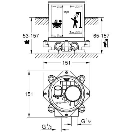 GROHE 45984001 - Sisäänrakennussarja DN 15, messinki