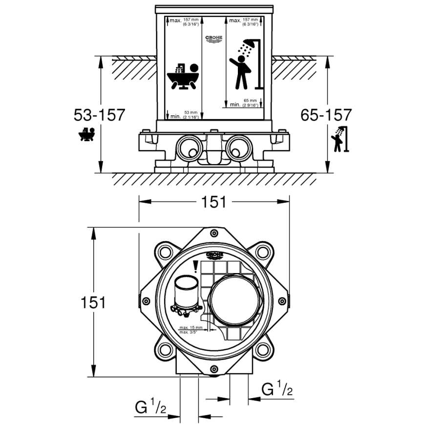 GROHE 45984001 - Sisäänrakennussarja DN 15, messinki