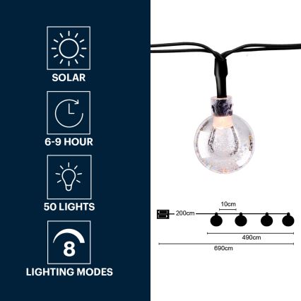 Grundig - LED aurinkoketju 50xLED/8 toimintoa 6,9 m lämmin valkoinen 600 mAh