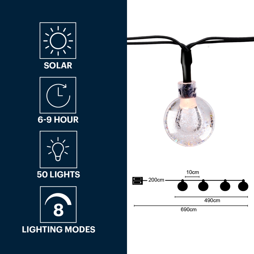 Grundig - LED aurinkoketju 50xLED/8 toimintoa 6,9 m lämmin valkoinen 600 mAh