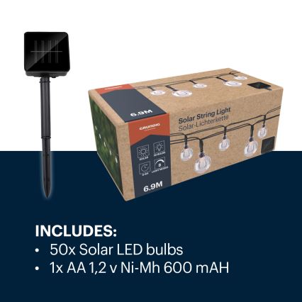 Grundig - LED aurinkoketju 50xLED/8 toimintoa 6,9 m lämmin valkoinen 600 mAh
