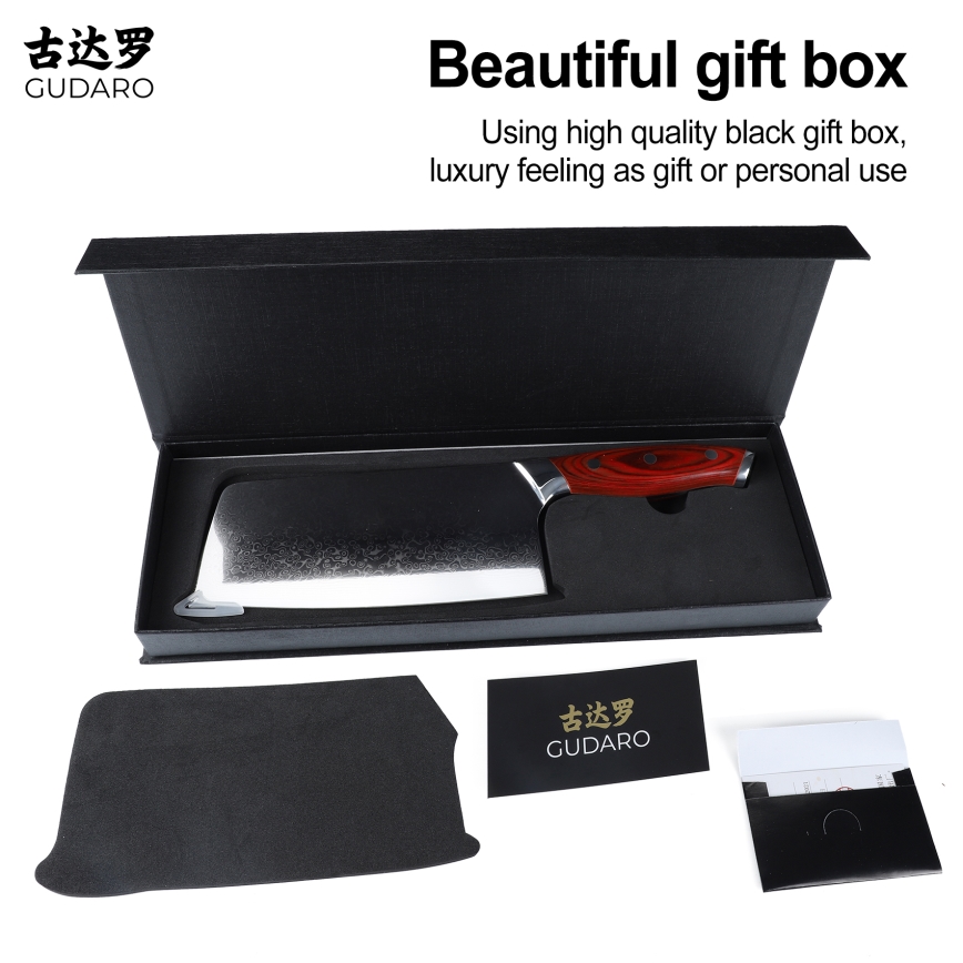 Gudaro - Damaskinen keittiökirves KENSHO 6,5, 67 kerrosta terästä, pituus 16,2 cm