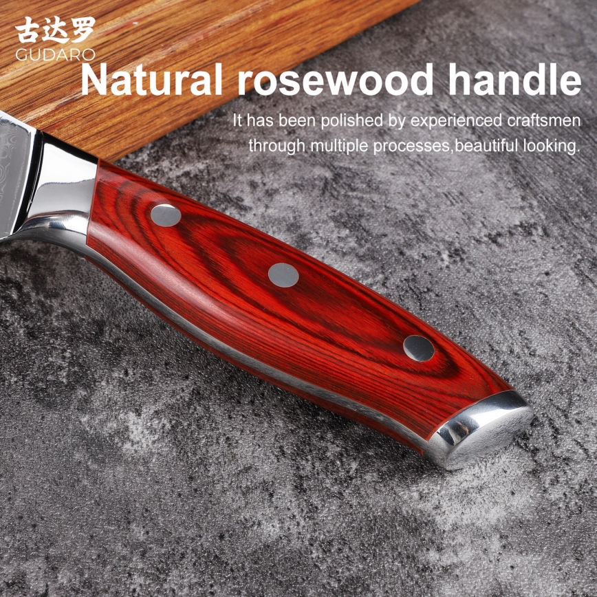 Gudaro - Damaskusteräsinen leipäveitsi KENSHO 8, 67 kerrosta terästä, pituus 20 cm