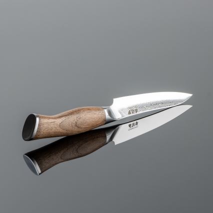 Gudaro - Damaskiteräksinen yleiskeittiöveitsi TAKUMI 5, 67 kerrosta terästä, pituus 12,5 cm, pähkinäpuu