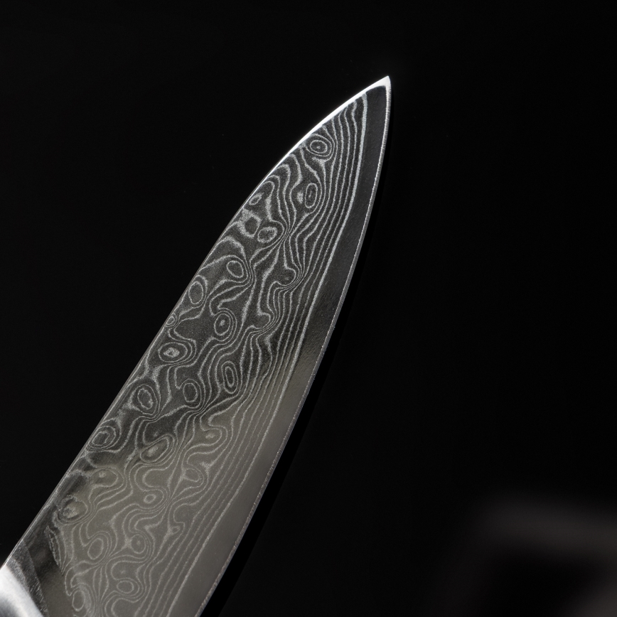 Gudaro - Damaskusteräinen keittiöveitsi TAKUMI 3,5, 67 kerrosta terästä, pituus 9,5 cm, saksanpähkinä