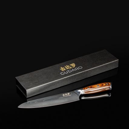 Gudaro - Damaskiteräinen kokinveitsi FENG 8, 67 kerrosta terästä, pituus 20 cm