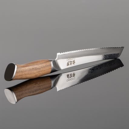 Gudaro - Damaskiteräksinen keittiön leipäveitsi TAKUMI 8, 67-kerroksinen teräs, pituus 20 cm, saksanpähkinä