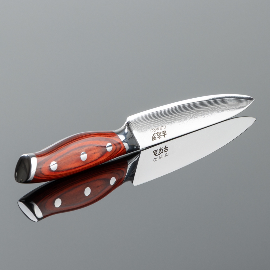 Gudaro - Damaskiteräinen monikäyttöinen keittiöveitsi KENSHO 5, 67 kerrosta terästä, pituus 12,5 cm