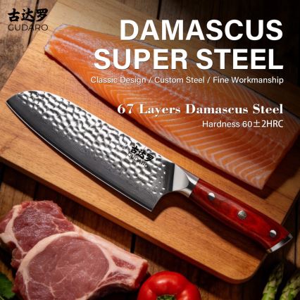 Gudaro - Damaskiteräinen Santoku-keittiöveitsi MIYABI 7, 67-kerroksinen teräs, pituus 17,5 cm