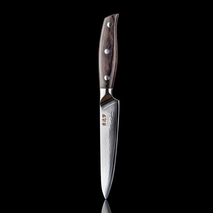 Gudaro - Damaskiteräksinen monikäyttöinen keittiöveitsi SHIRO 5, 67 kerrosta terästä, pituus 12,5 cm