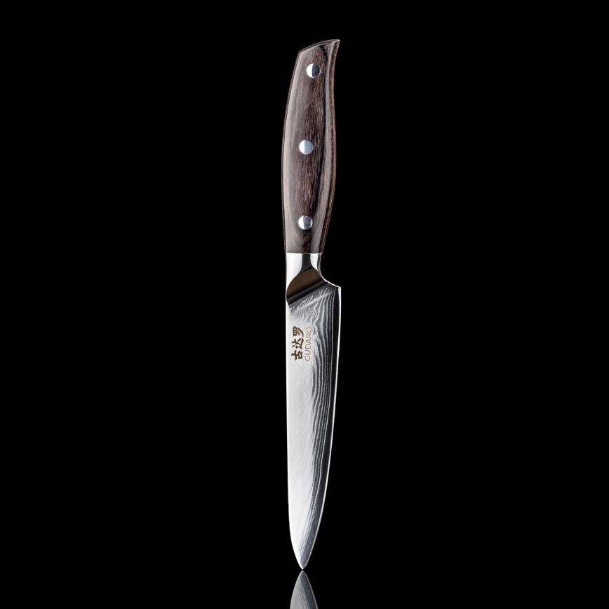 Gudaro - Damaskiteräksinen monikäyttöinen keittiöveitsi SHIRO 5, 67 kerrosta terästä, pituus 12,5 cm
