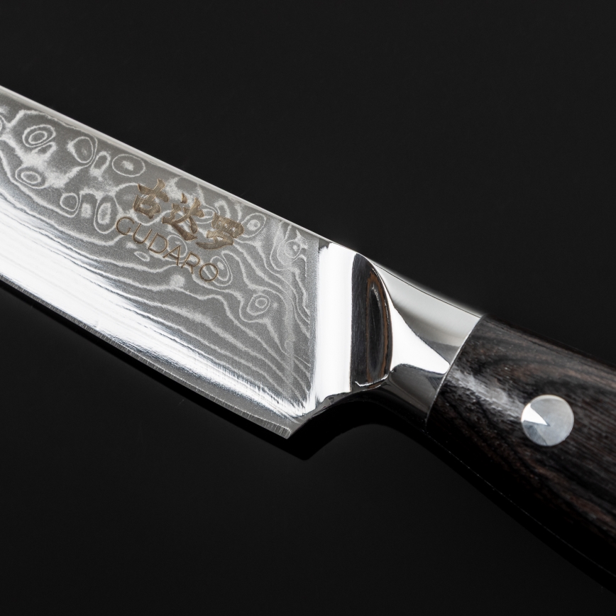 Gudaro - Damaskiteräksinen monikäyttöinen keittiöveitsi SHIRO 5, 67 kerrosta terästä, pituus 12,5 cm