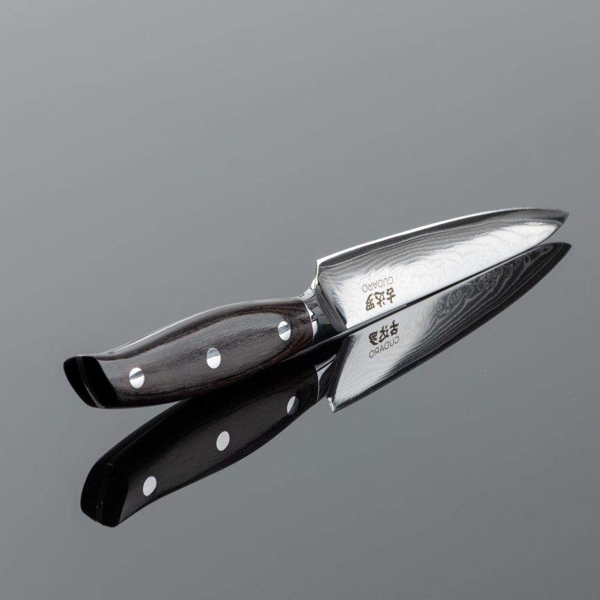 Gudaro - Damaskiteräksinen monikäyttöinen keittiöveitsi SHIRO 5, 67 kerrosta terästä, pituus 12,5 cm