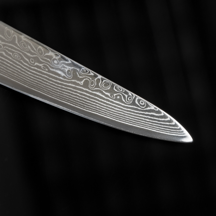 Gudaro - Damaskiteräksinen monikäyttöinen keittiöveitsi SHIRO 5, 67 kerrosta terästä, pituus 12,5 cm