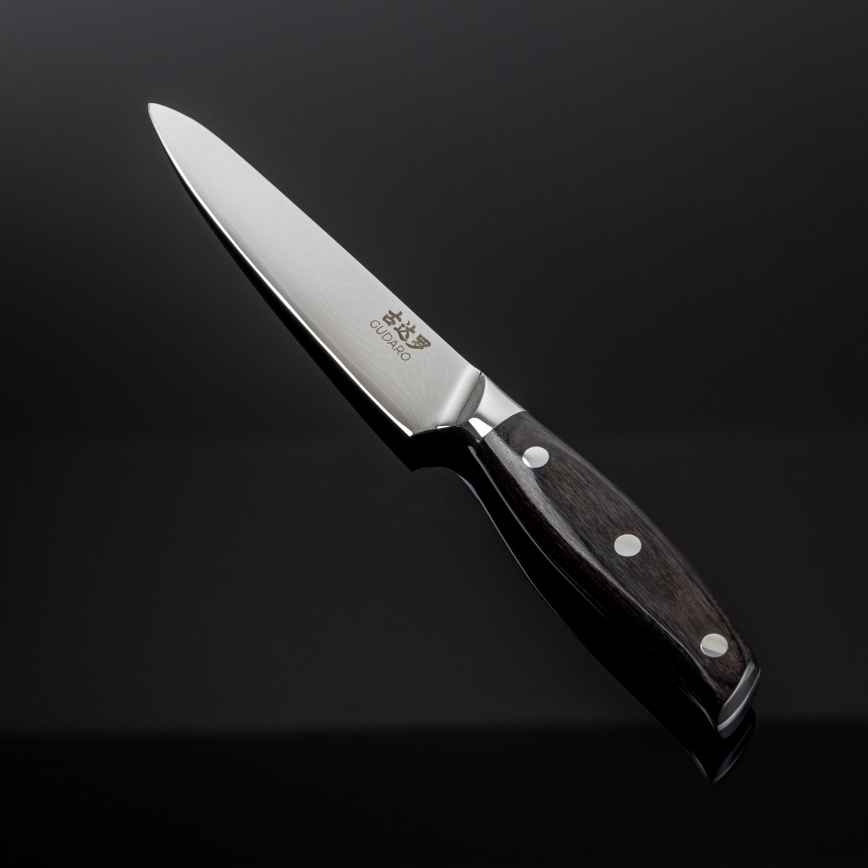 Gudaro - Damaskiteräksinen monikäyttöinen keittiöveitsi SHIRO 5, 67 kerrosta terästä, pituus 12,5 cm