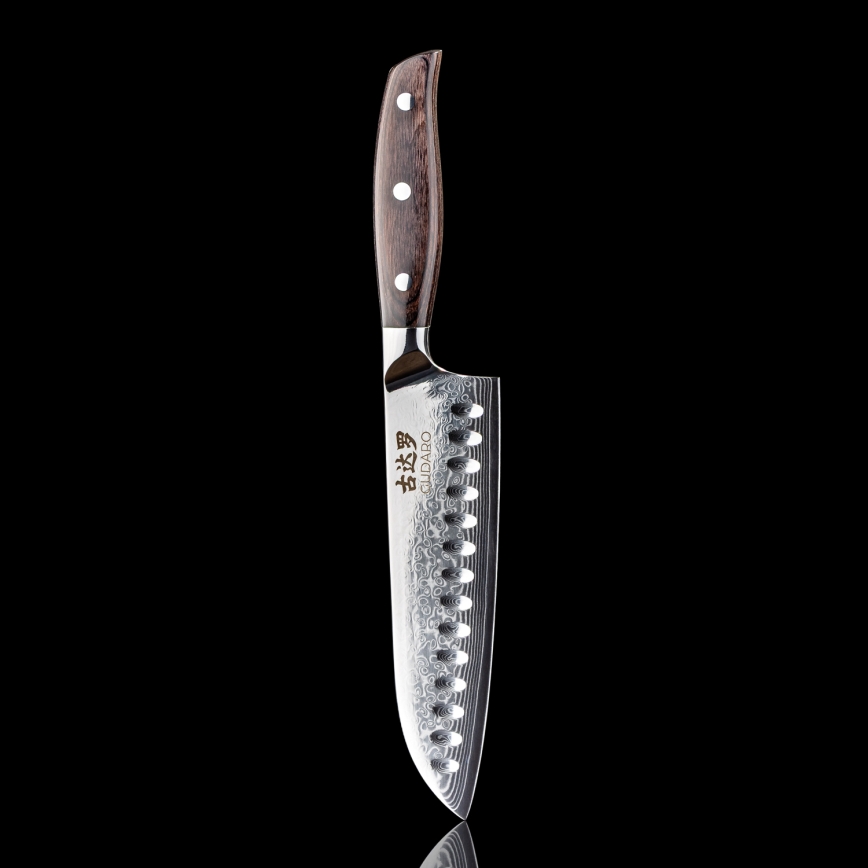 Gudaro - damaskinen Santoku-keittiöveitsi SHIRO 7, 67-kerroksinen damaskiteräs, terän pituus 17,5 cm