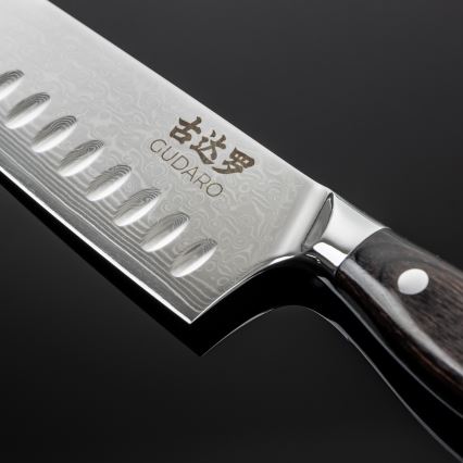 Gudaro - damaskinen Santoku-keittiöveitsi SHIRO 7, 67-kerroksinen damaskiteräs, terän pituus 17,5 cm