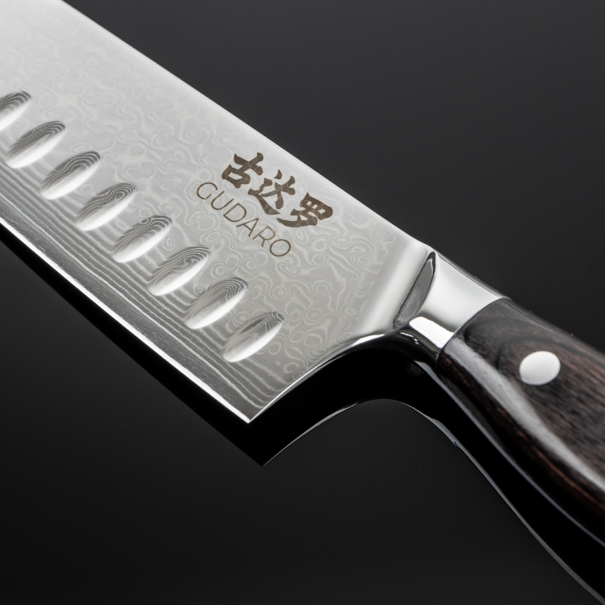 Gudaro - damaskinen Santoku-keittiöveitsi SHIRO 7, 67-kerroksinen damaskiteräs, terän pituus 17,5 cm