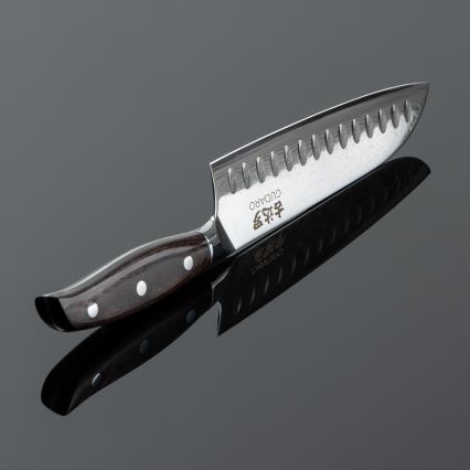 Gudaro - damaskinen Santoku-keittiöveitsi SHIRO 7, 67-kerroksinen damaskiteräs, terän pituus 17,5 cm