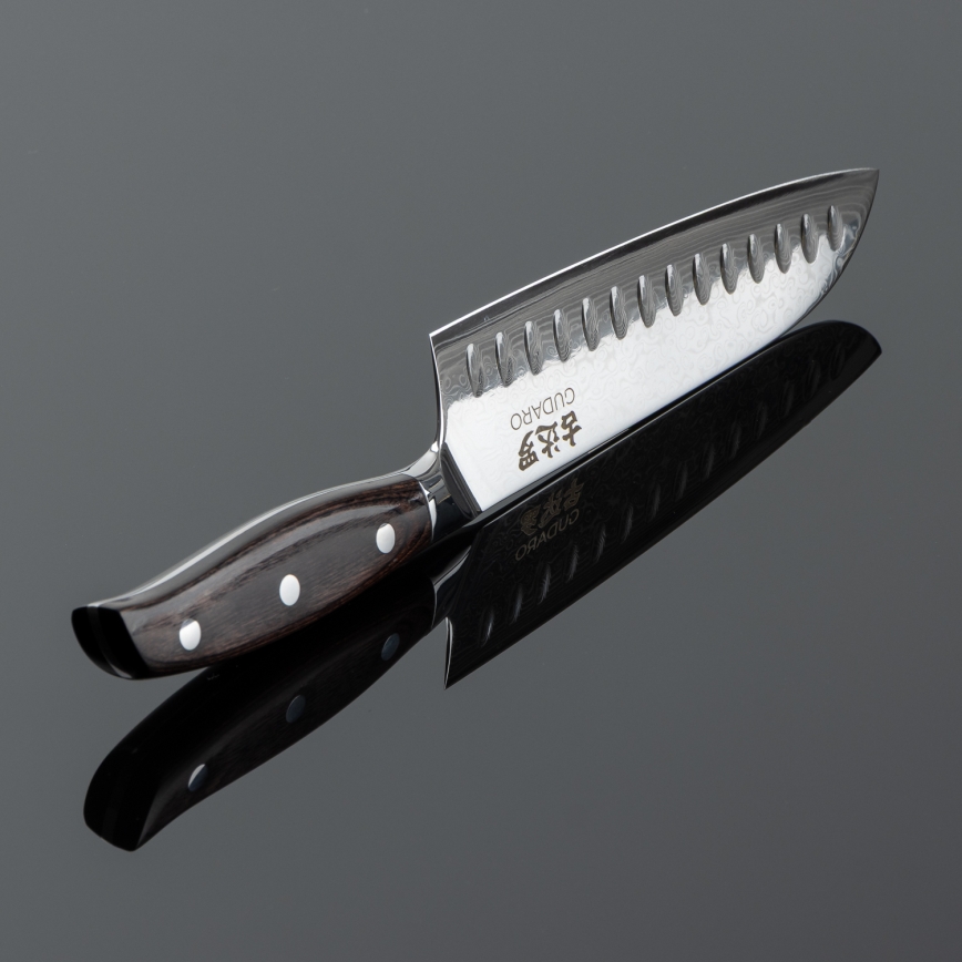 Gudaro - damaskinen Santoku-keittiöveitsi SHIRO 7, 67-kerroksinen damaskiteräs, terän pituus 17,5 cm