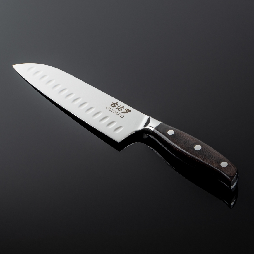 Gudaro - damaskinen Santoku-keittiöveitsi SHIRO 7, 67-kerroksinen damaskiteräs, terän pituus 17,5 cm