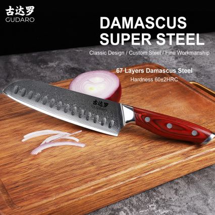 Gudaro - Damaskiteräsinen Santoku-keittiöveitsi KENSHO 7, 67 kerrosta terästä, terän pituus 17,5 cm