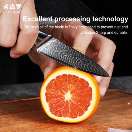 Gudaro - Damaskosteräinen keittiöveitsi KENSHO 3,5, 67 teräskerrosta, pituus 9,5 cm