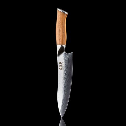 Gudaro - Damaskiteräinen kokinveitsi TAKUMI 8, 67 kerrosta terästä, terän pituus 20 cm, saksanpähkinäkahva