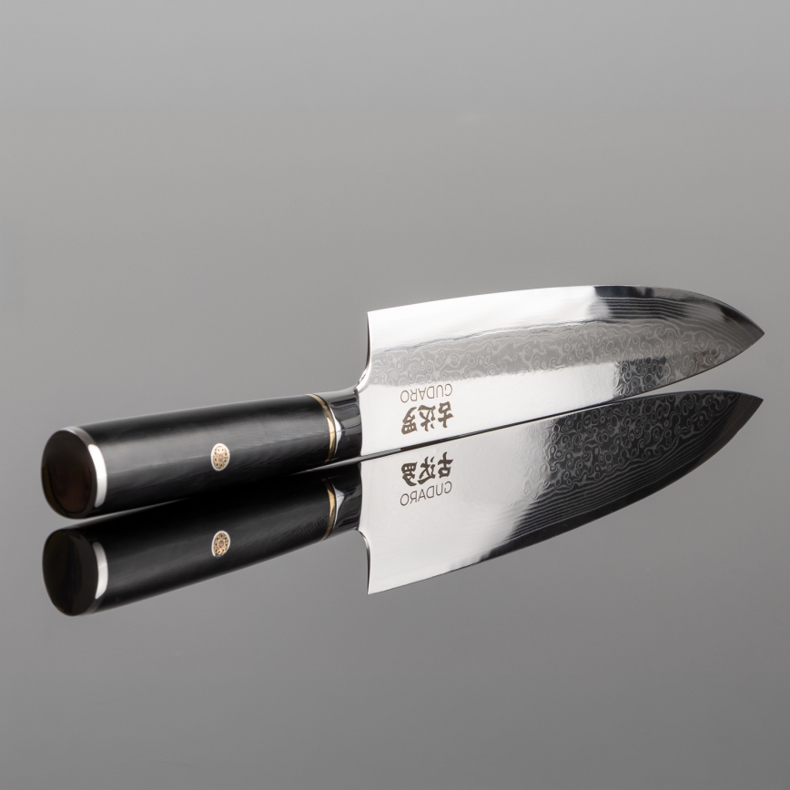 Gudaro - Damaskiteräksinen kokkiveitsi AKIRO 8, 67 kerrosta terästä, pituus 20 cm, musta