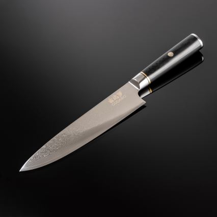 Gudaro - Damaskiteräksinen kokkiveitsi AKIRO 8, 67 kerrosta terästä, pituus 20 cm, musta