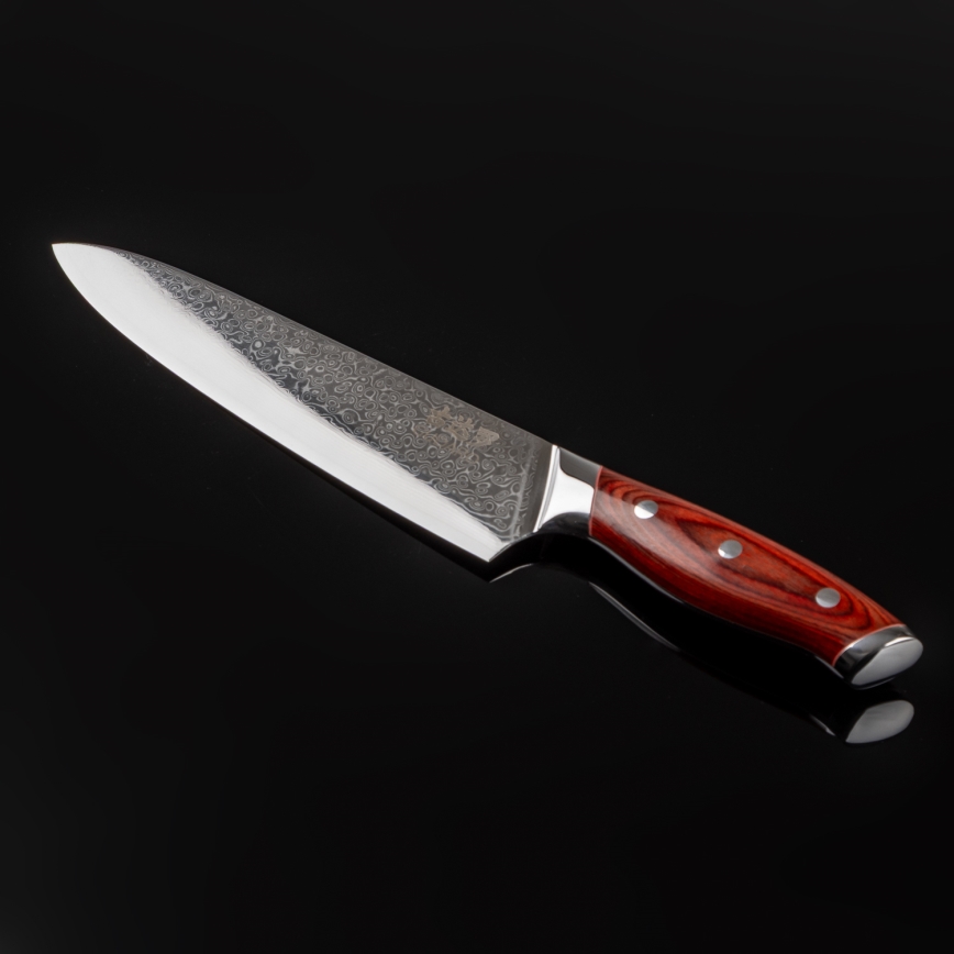 Gudaro - Damaskusteräinen kokkiveitsi KENSHO 8, 67 kerrosta terästä, pituus 20 cm