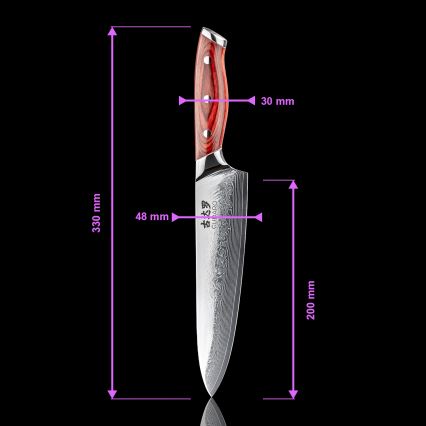Gudaro - Damaskusteräinen kokkiveitsi KENSHO 8, 67 kerrosta terästä, pituus 20 cm