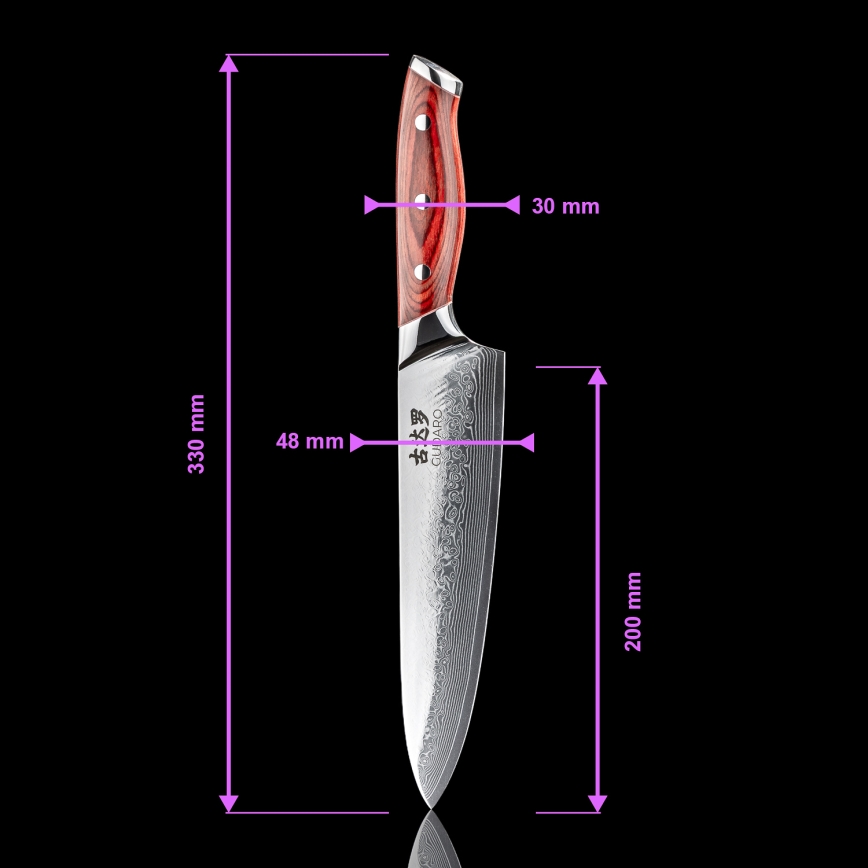 Gudaro - Damaskusteräinen kokkiveitsi KENSHO 8, 67 kerrosta terästä, pituus 20 cm