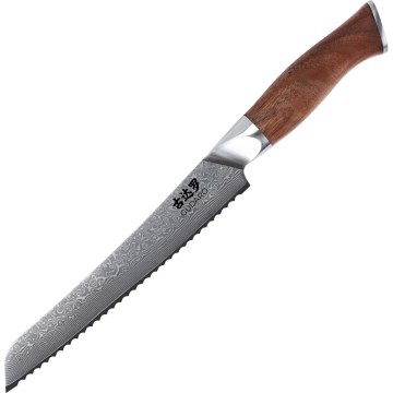 Gudaro - Damaskusteräinen leipäveitsi TAKUMI 8, 67 kerrosta terästä, pituus 20 cm, pähkinäpuukahva